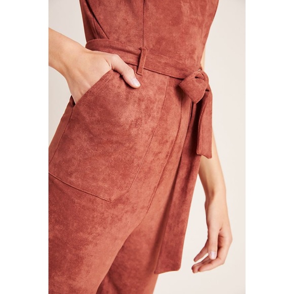 NEW ANTHROPOLOGIE Faux Suede Jumpsuit Chestnut - Picture 3 of 8